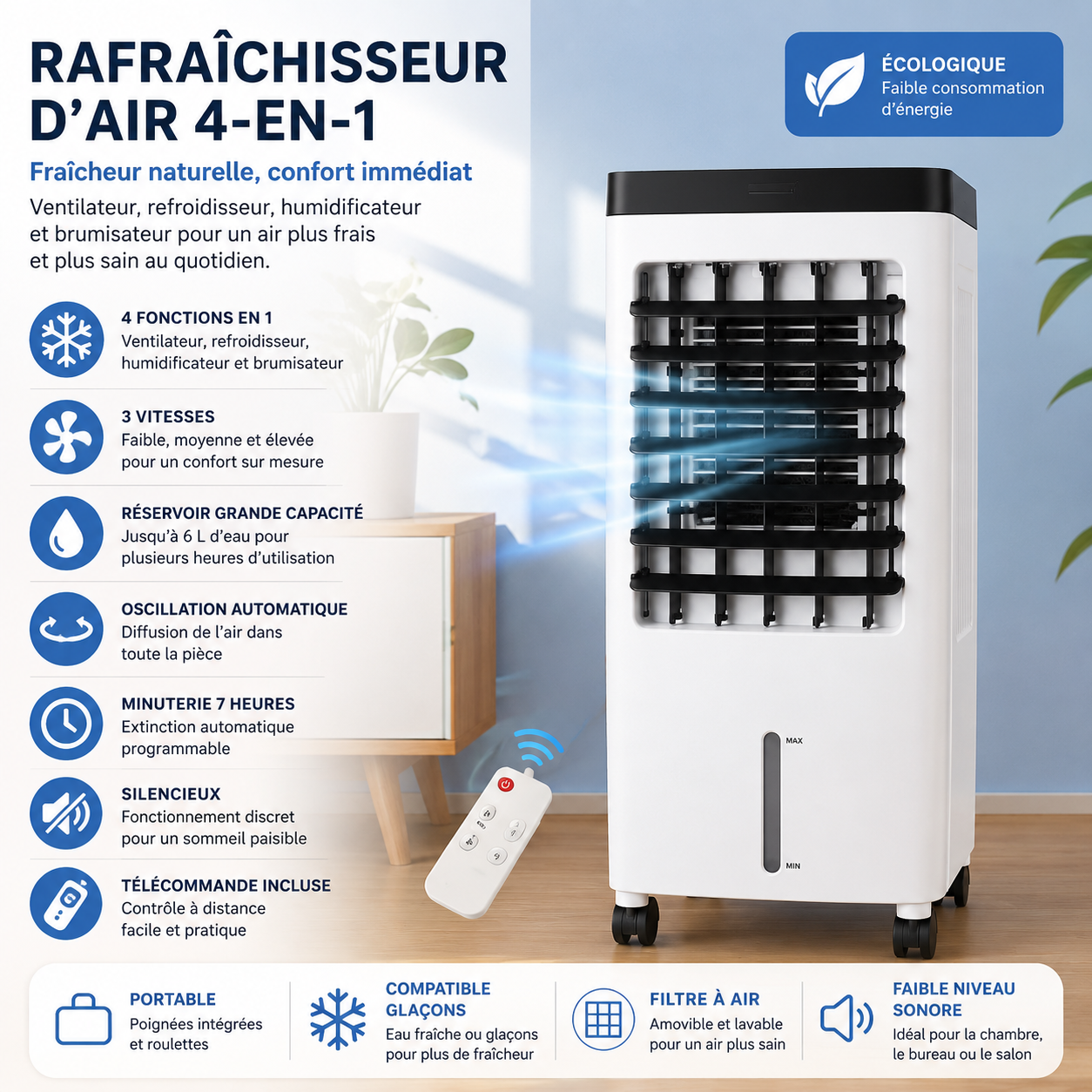 FRESHFLOW- Climatiseur Évaporatif 4L 3-en-1